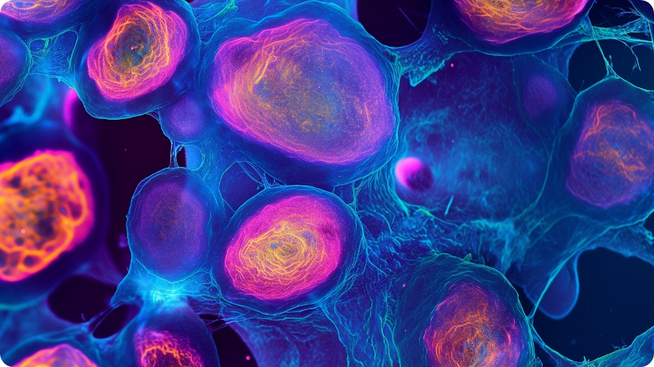 picture of bright pink and blue cells